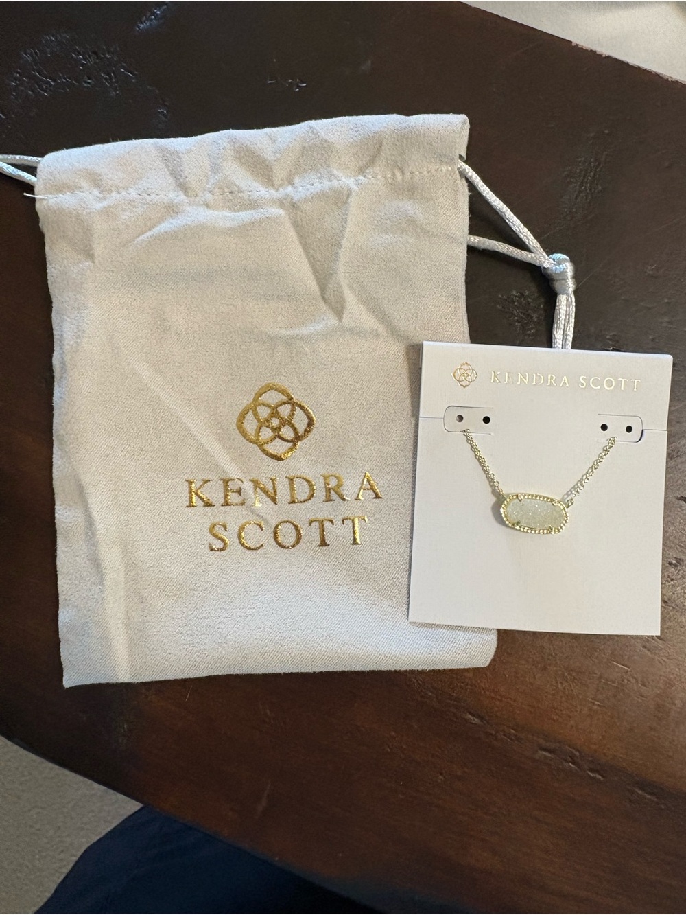 SET Kendra Scott -Elisa Gold Pendant Necklace & Drop Earring in Iridescent Drusy - Picture 4 of 5